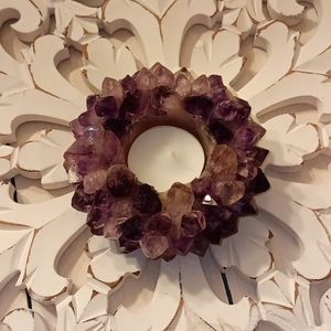 Gorgeous Amethyst Quartz Crystal Cluster Tealight Candle Holder